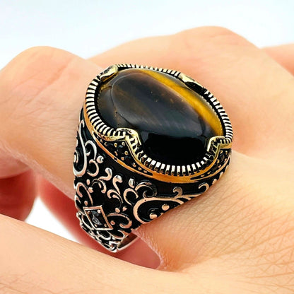 Mens Brown Tiger's Eye Stone Ring