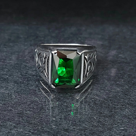 Square Zircon Green Stone Ring