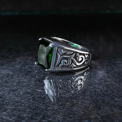 Square Zircon Green Stone Ring