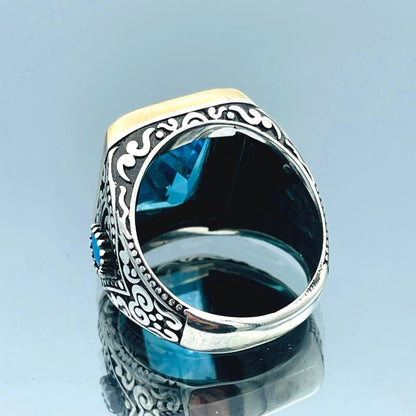 Mens Blue Aquamarine Stone Ring