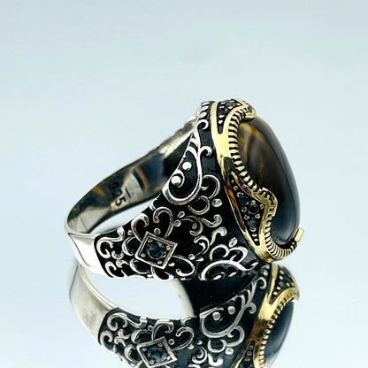 Mens Brown Tiger's Eye Stone Ring