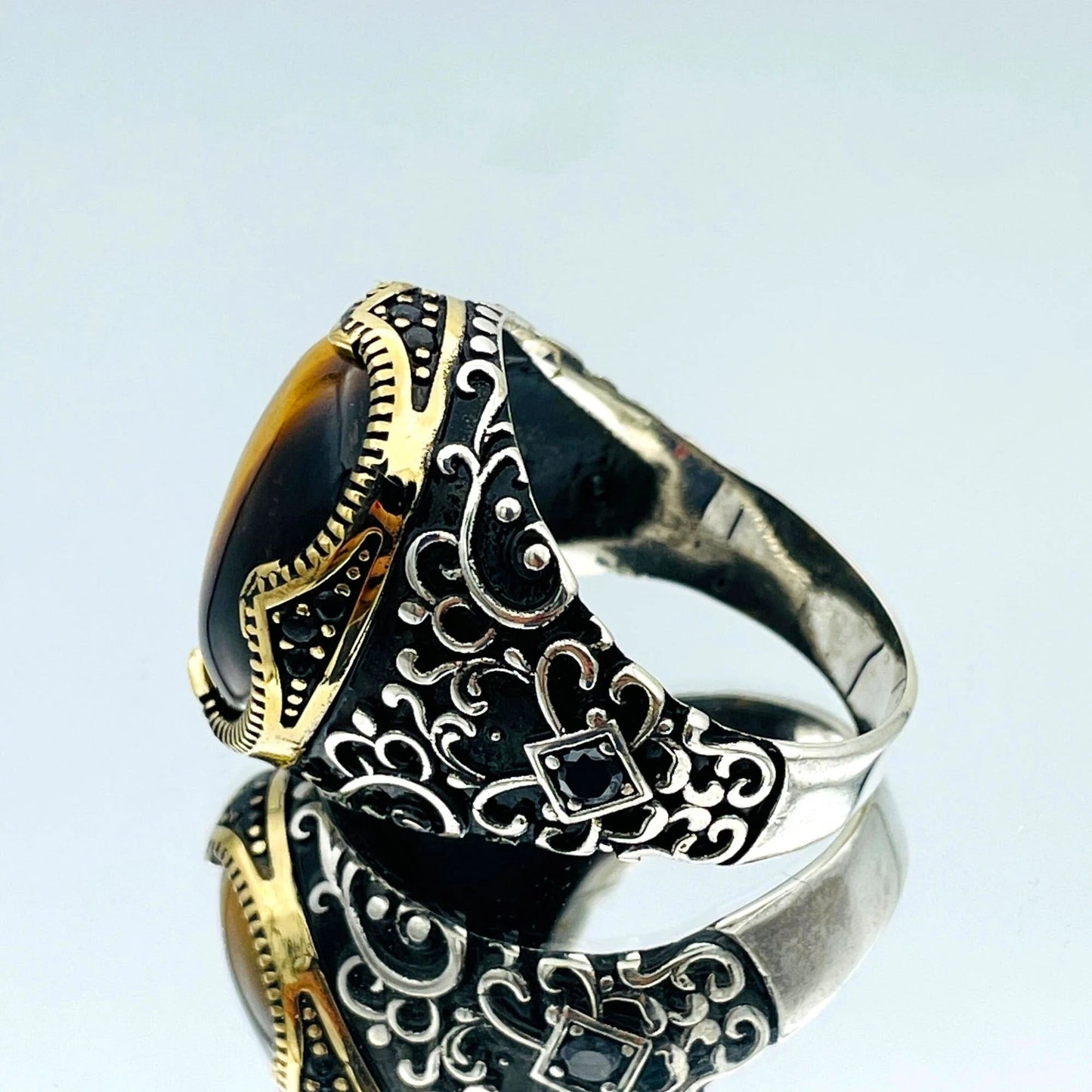 Mens Brown Tiger's Eye Stone Ring