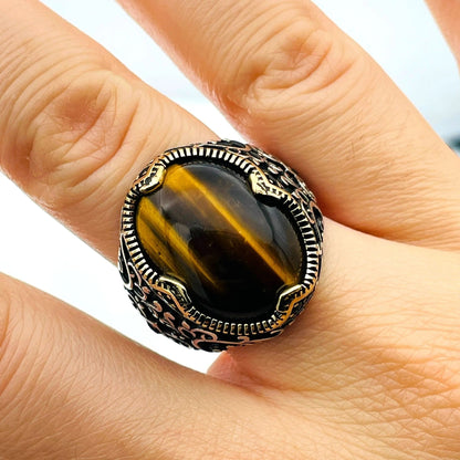 Mens Brown Tiger's Eye Stone Ring