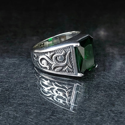 Square Zircon Green Stone Ring