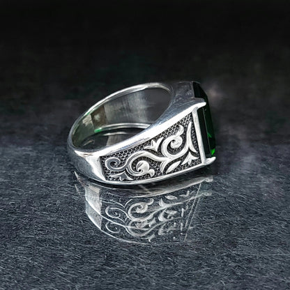 Square Zircon Green Stone Ring
