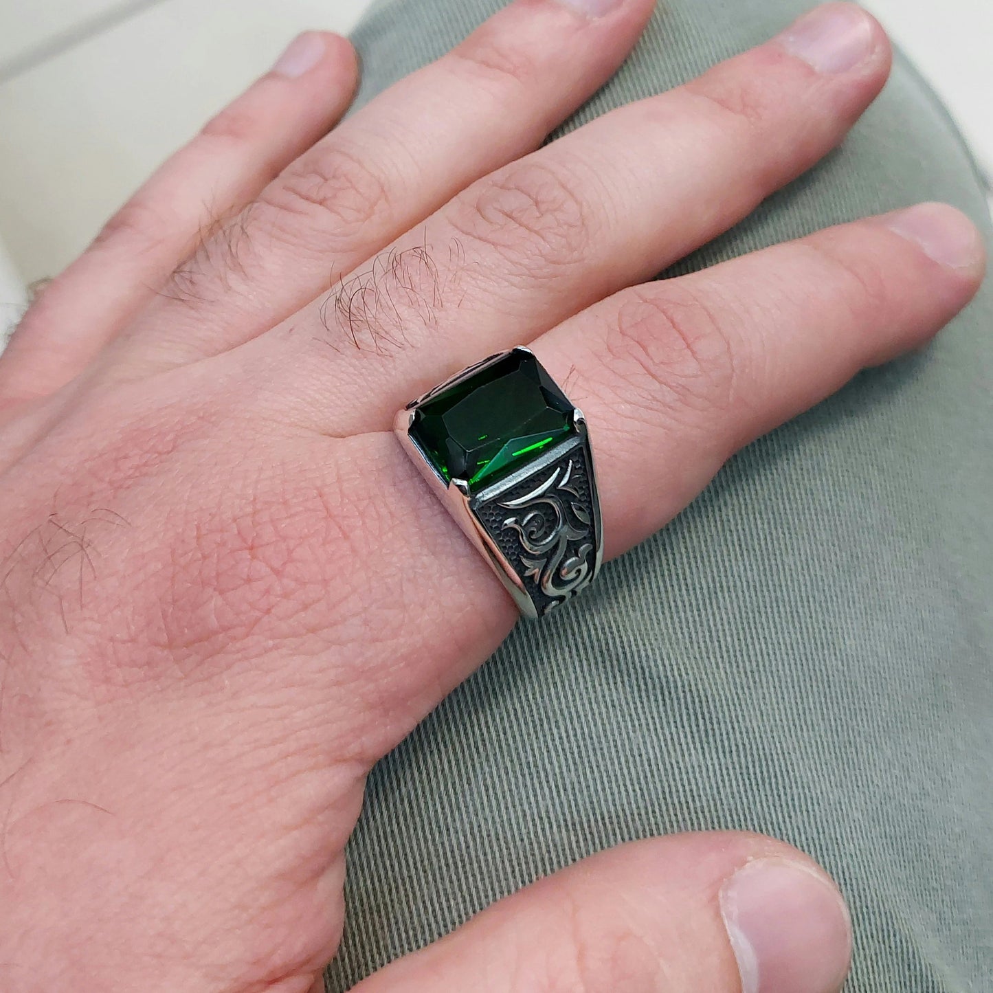 Square Zircon Green Stone Ring