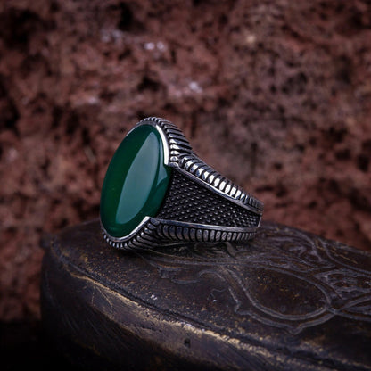 Oval Green Aqeeq Men Ring Most Loved