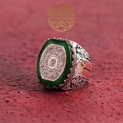 Green Fire Amber Stone  Sterling Silver Ring