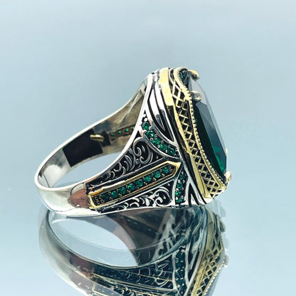 Emerald Silver Men Green Stone Ring Most Loved