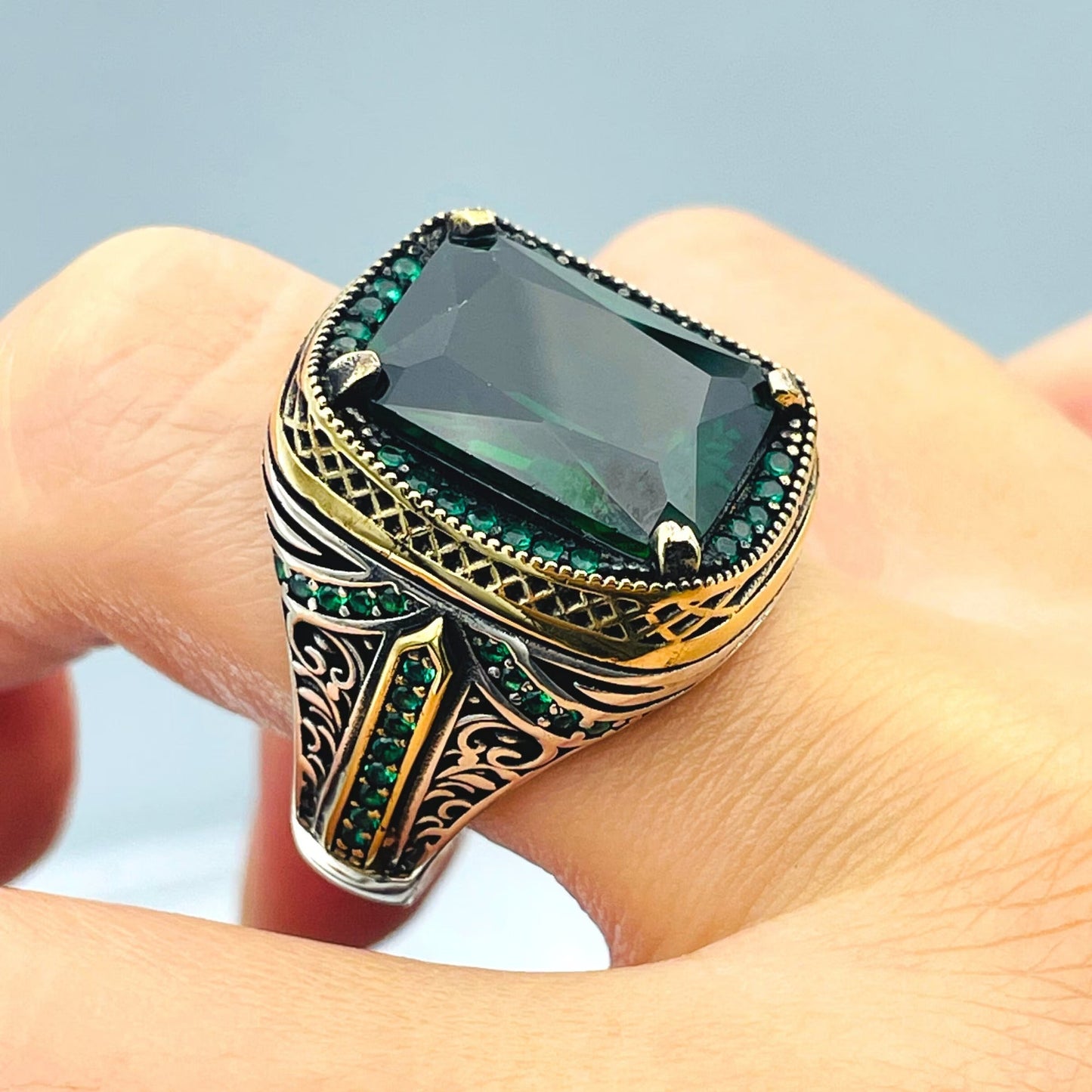 Emerald Silver Men Green Stone Ring Most Loved