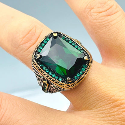 Emerald Silver Men Green Stone Ring Most Loved