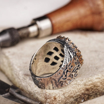 Men's Octagonal Silver Ring with Shahada