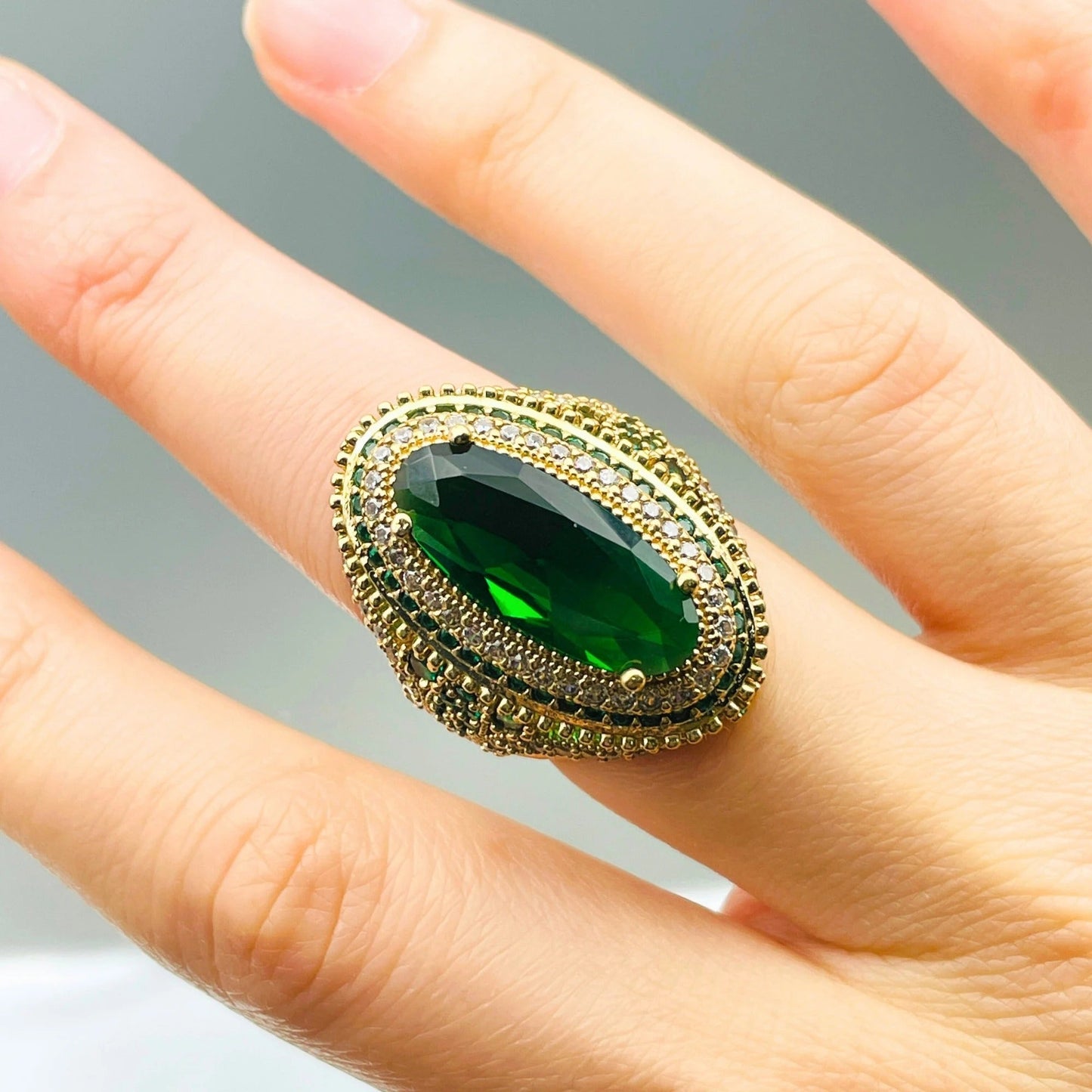 Women Emerald Silver Ring