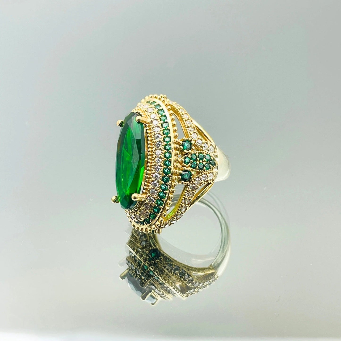 Women Emerald Silver Ring