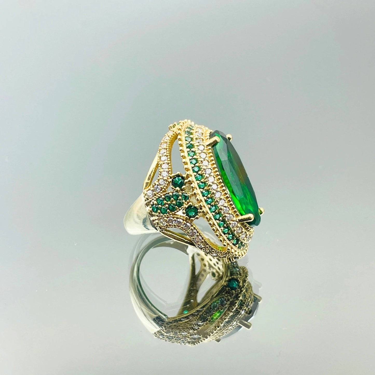 Women Emerald Silver Ring