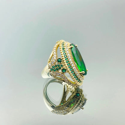 Women Emerald Silver Ring