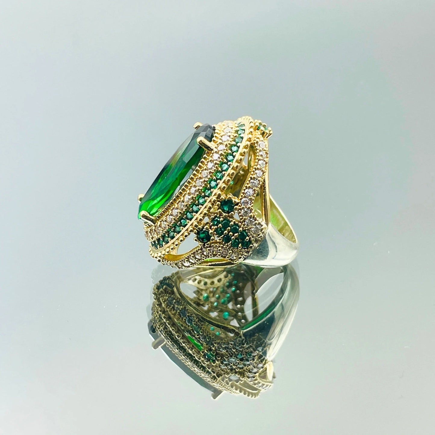 Women Emerald Silver Ring