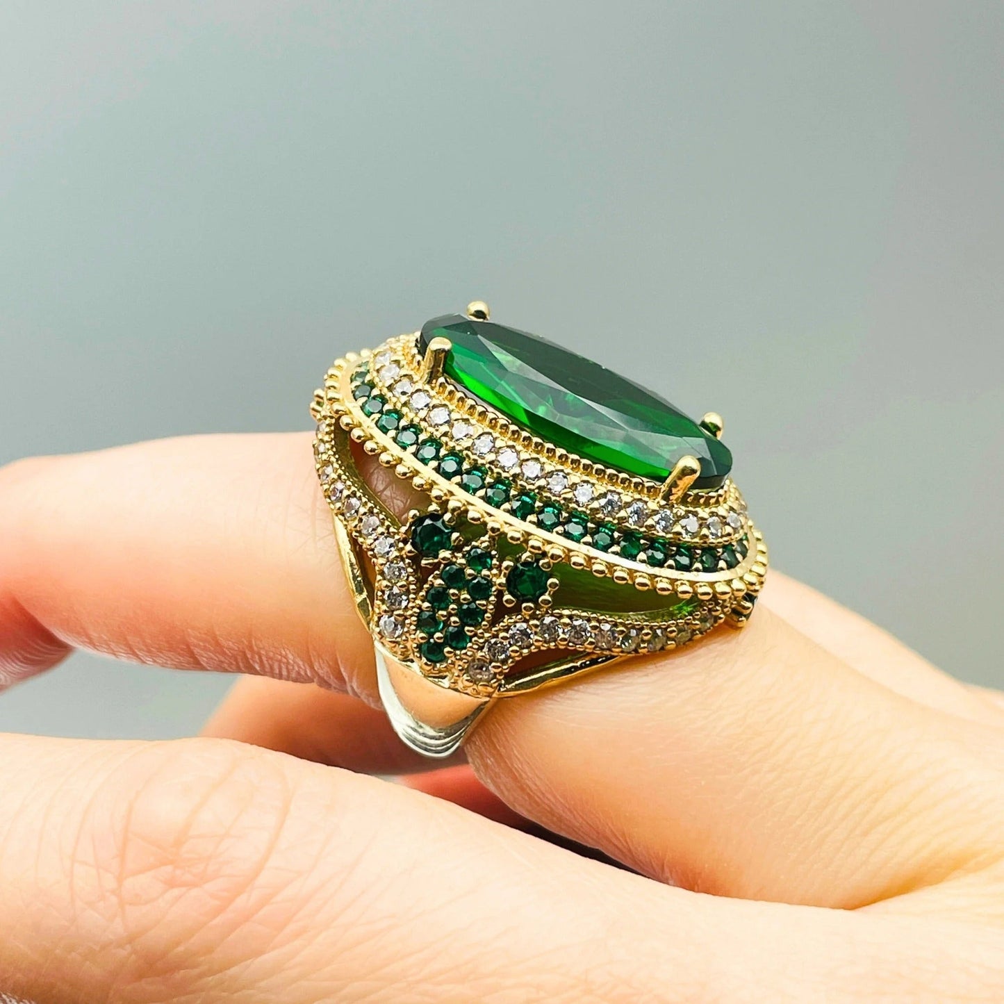 Women Emerald Silver Ring