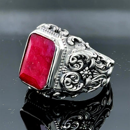 Mens Handmade Natural Ruby Stone Ring