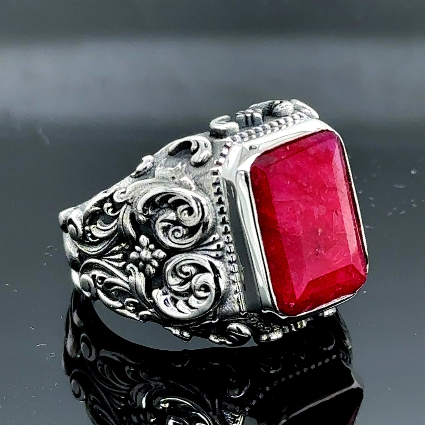 Mens Handmade Natural Ruby Stone Ring