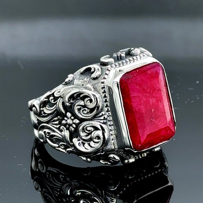 Mens Handmade Natural Ruby Stone Ring