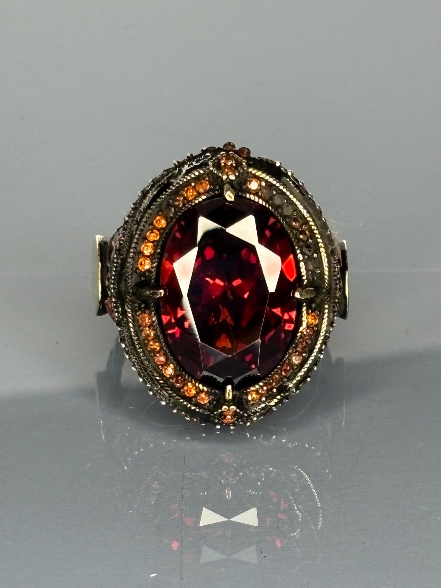 Bold Men's 925 Sterling Silver Garnet Ring