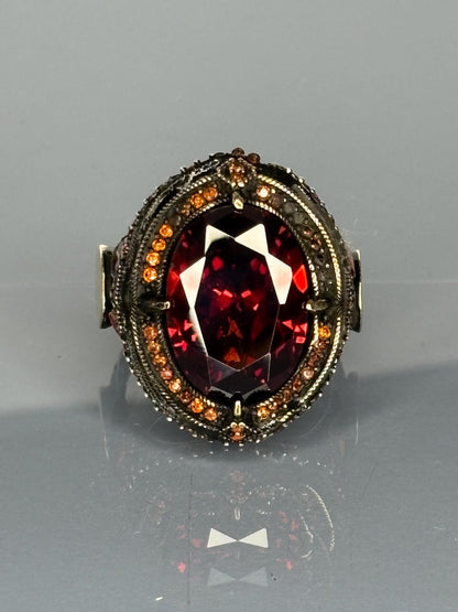 Bold Men's 925 Sterling Silver Garnet Ring