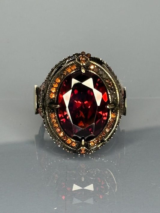 Bold Men's 925 Sterling Silver Garnet Ring