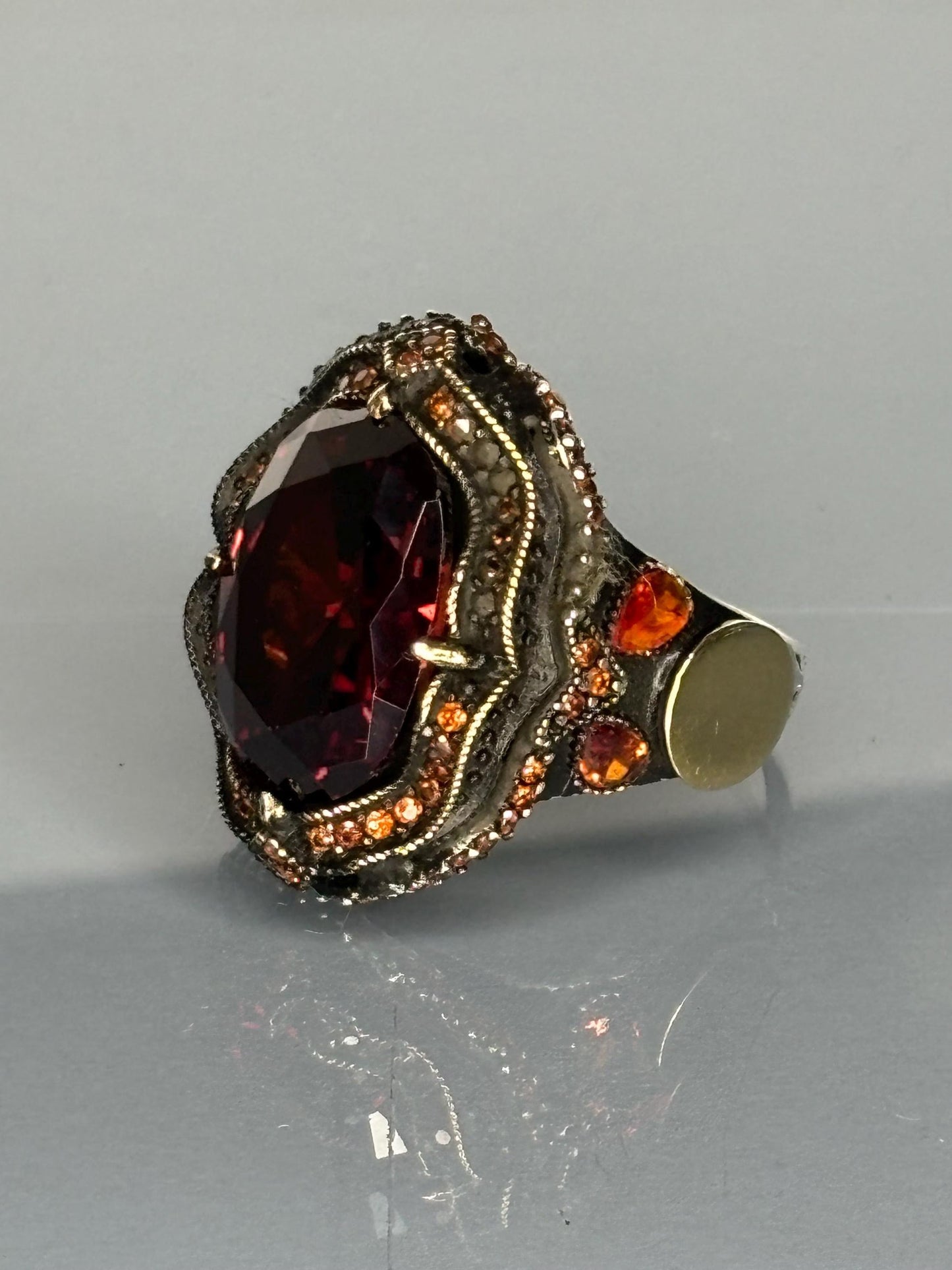 Bold Men's 925 Sterling Silver Garnet Ring