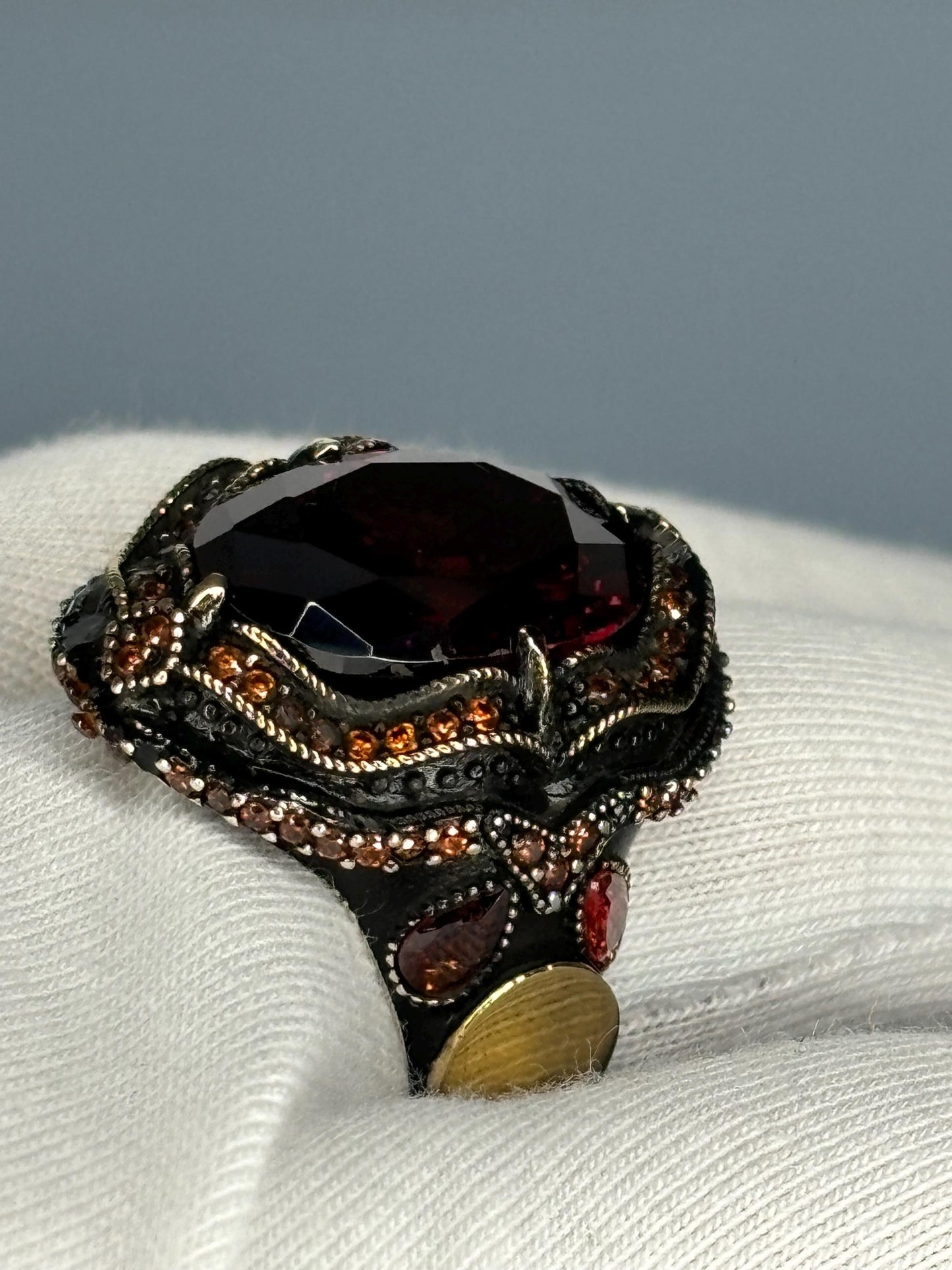 Bold Men's 925 Sterling Silver Garnet Ring