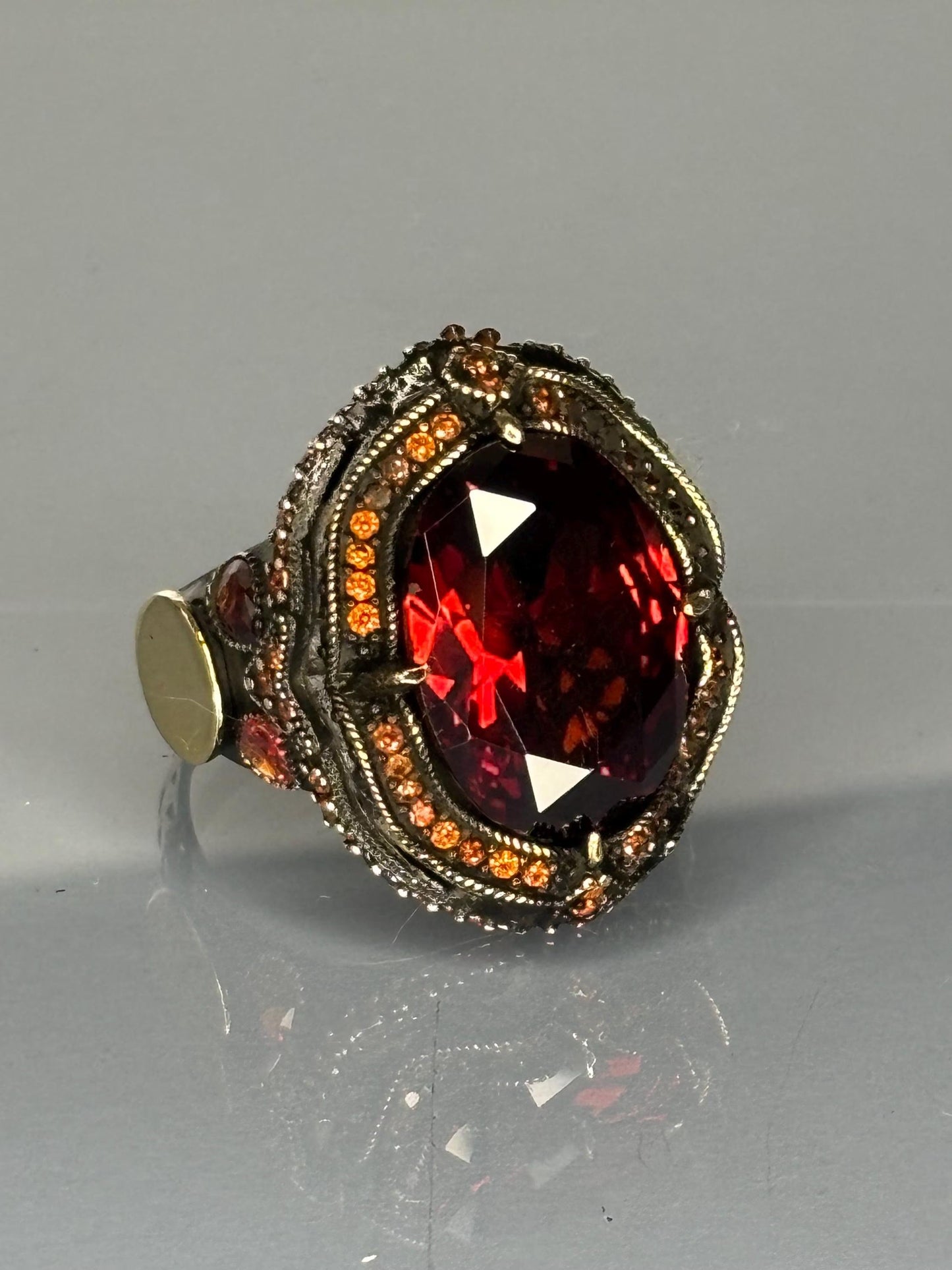 Bold Men's 925 Sterling Silver Garnet Ring