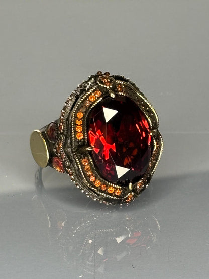 Bold Men's 925 Sterling Silver Garnet Ring
