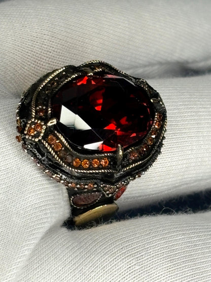 Bold Men's 925 Sterling Silver Garnet Ring