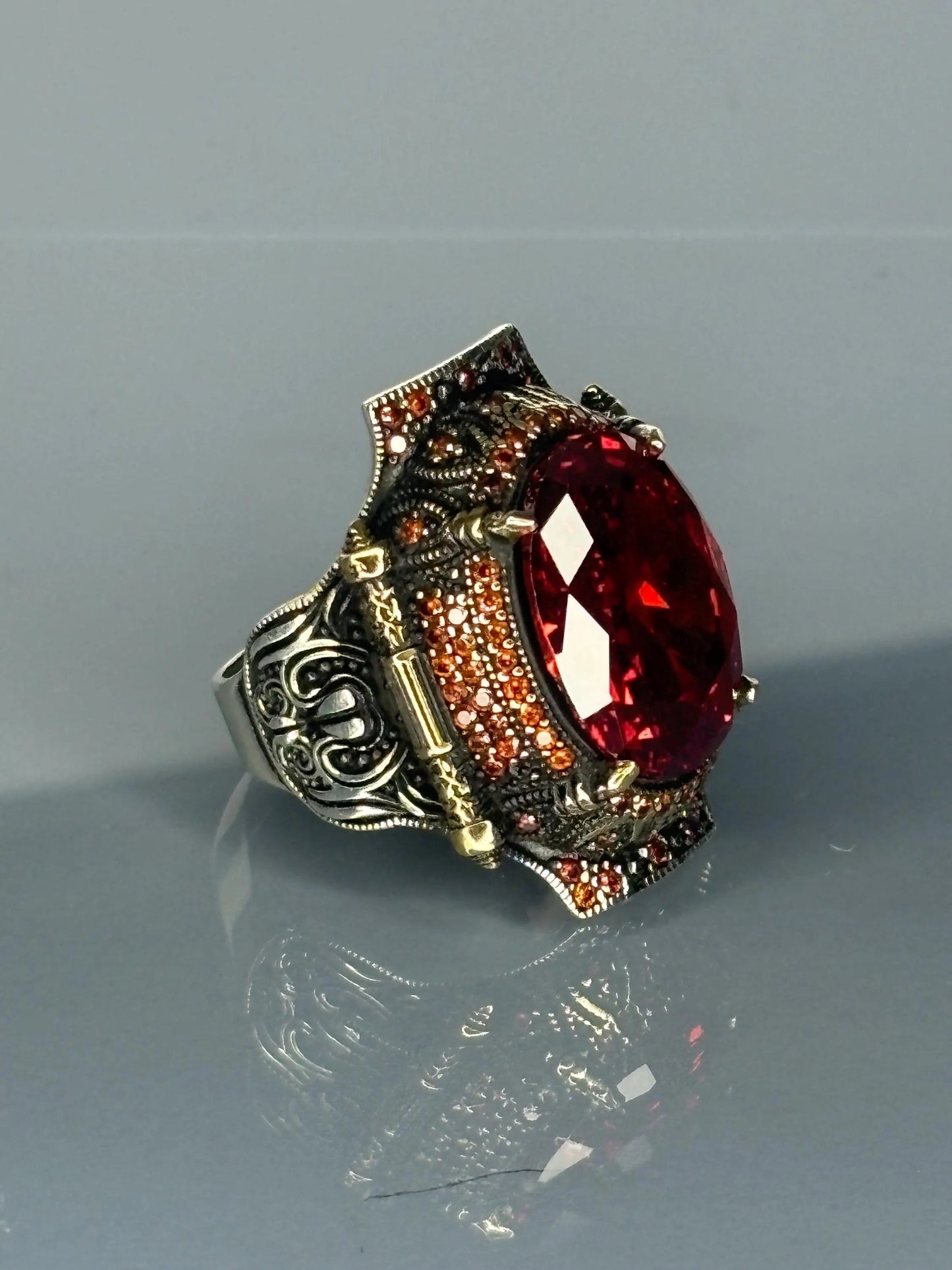 Turkish Handmade Sterling Silver Ruby Stone Men Ring Most Loved