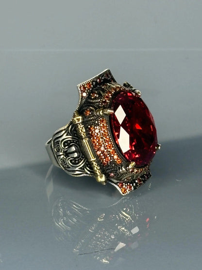 Turkish Handmade Sterling Silver Ruby Stone Men Ring Most Loved