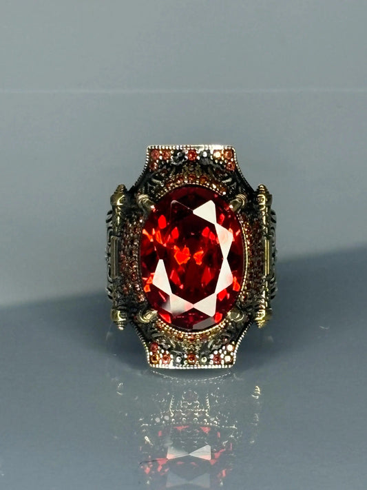 Turkish Handmade Sterling Silver Ruby Stone Men Ring Most Loved