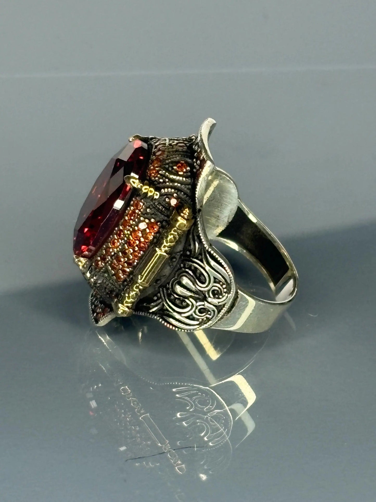 Turkish Handmade Sterling Silver Ruby Stone Men Ring Most Loved