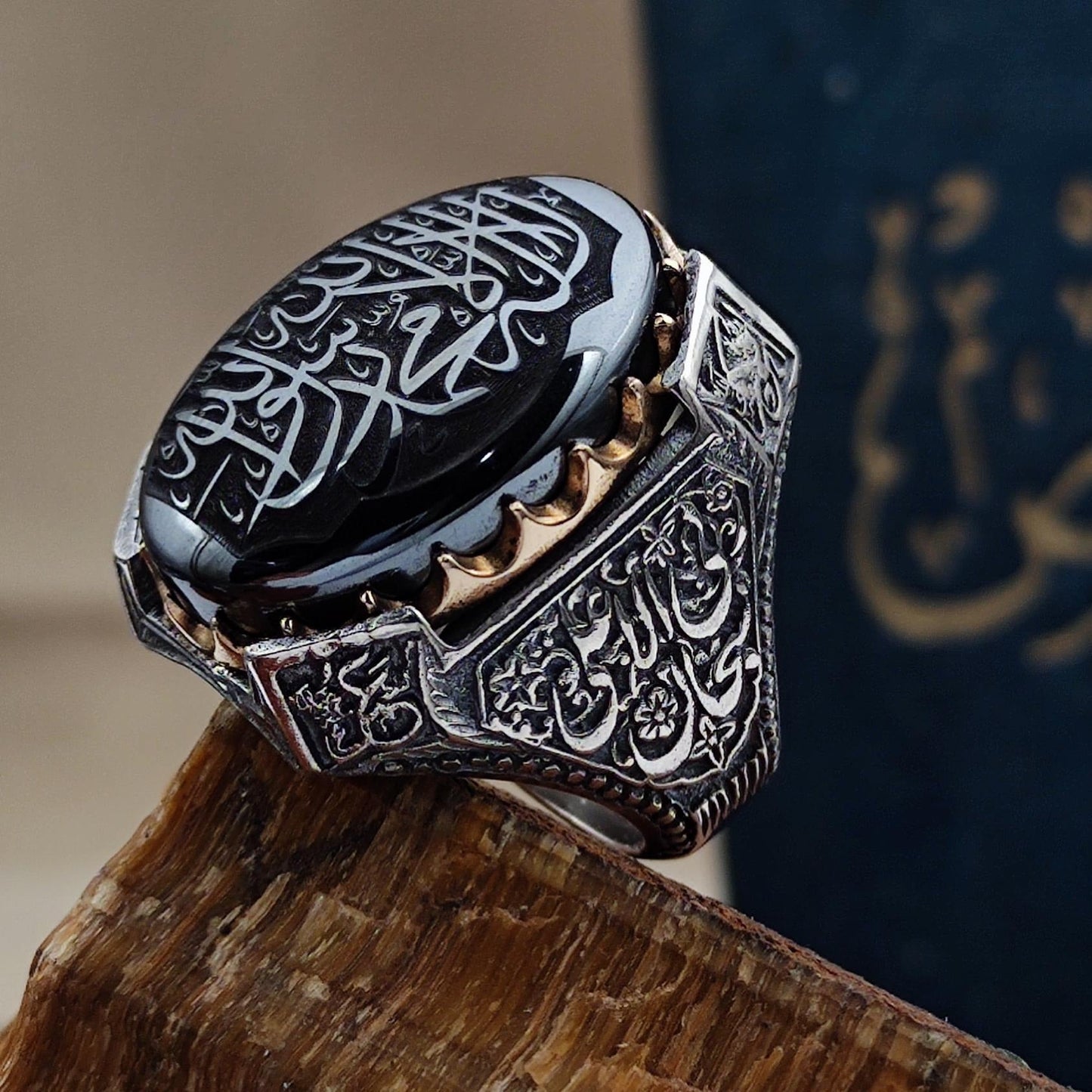 Tevhid Written Islamic Silver Men's Ring, Most Loved