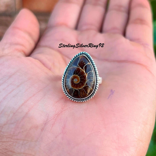 Ammonite Fossil Ring~ 925 Sterling Silver Ring