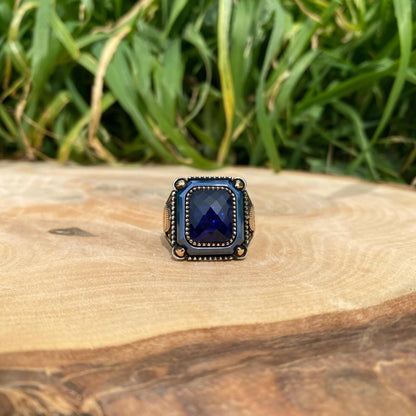 Sapphire Islamıc Men Square Islamıc Silver Ring