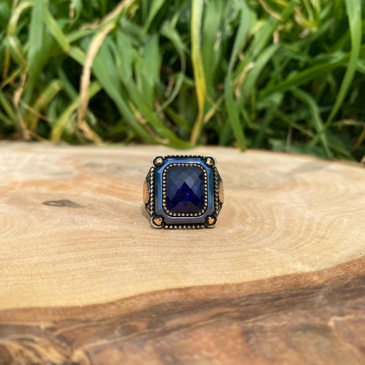 Sapphire Islamıc Men Square Islamıc Silver Ring