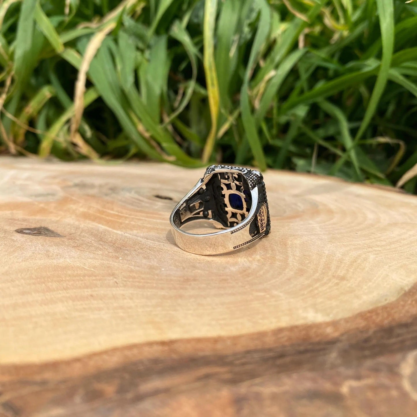 Sapphire Islamıc Men Square Islamıc Silver Ring