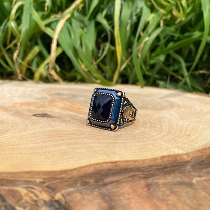 Sapphire Islamıc Men Square Islamıc Silver Ring