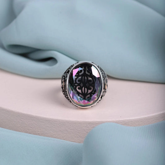 Exquisite Ottoman Style Men's Ring with Multistone