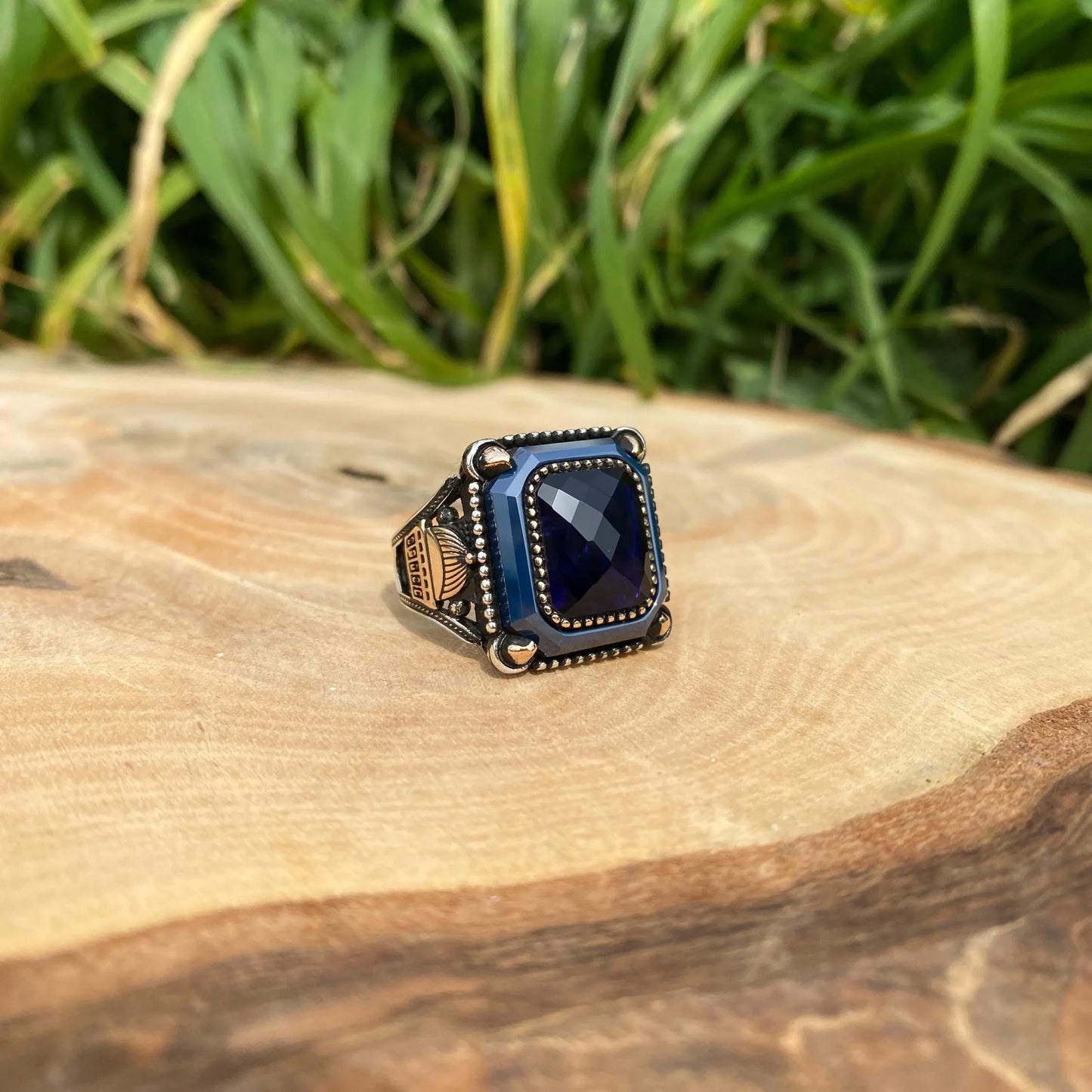 Sapphire Islamıc Men Square Islamıc Silver Ring