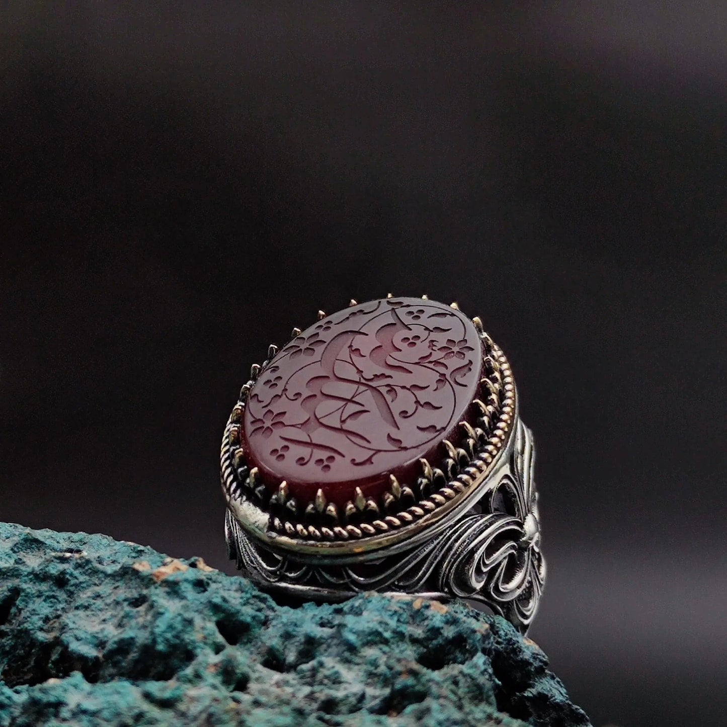 Unique Handmade Silver Men's Ring with carved Most Loved