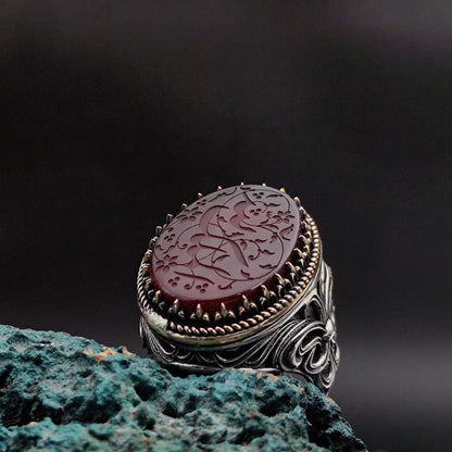 Unique Handmade Silver Men's Ring with carved Most Loved