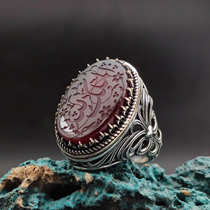Unique Handmade Silver Men's Ring with carved Most Loved