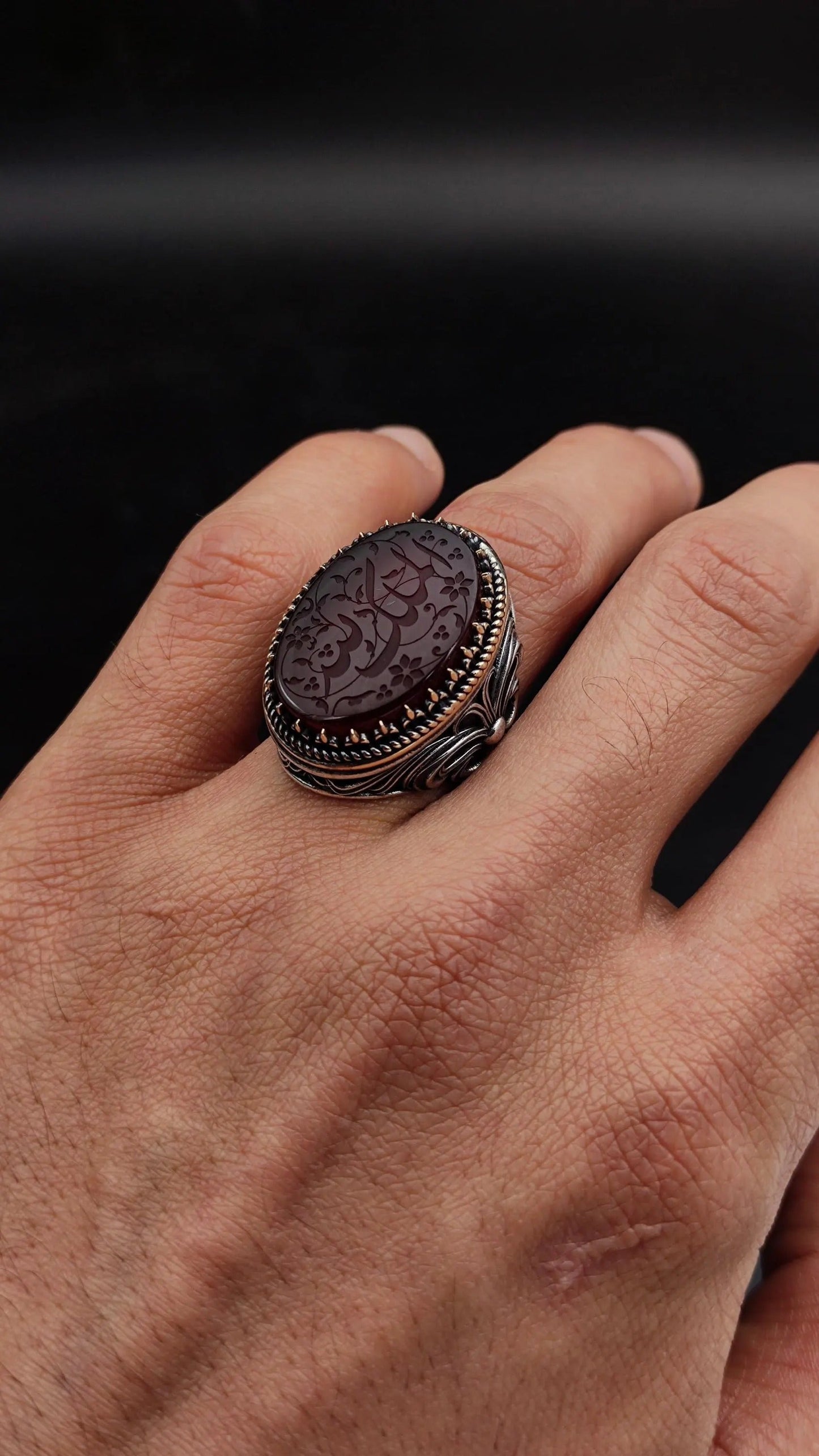 Unique Handmade Silver Men's Ring with carved Most Loved
