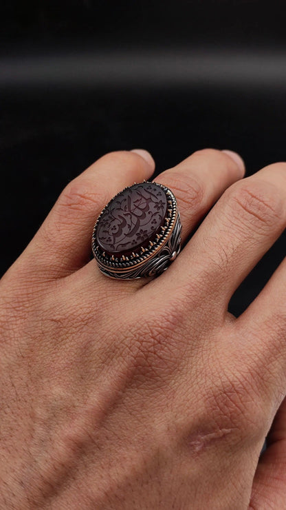 Unique Handmade Silver Men's Ring with carved Most Loved